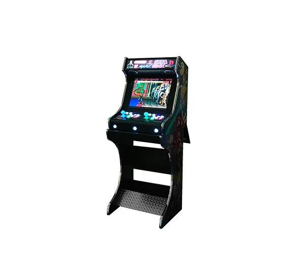 Borne arcade rétro lumineuse avec écran allumé sur Pac-Man