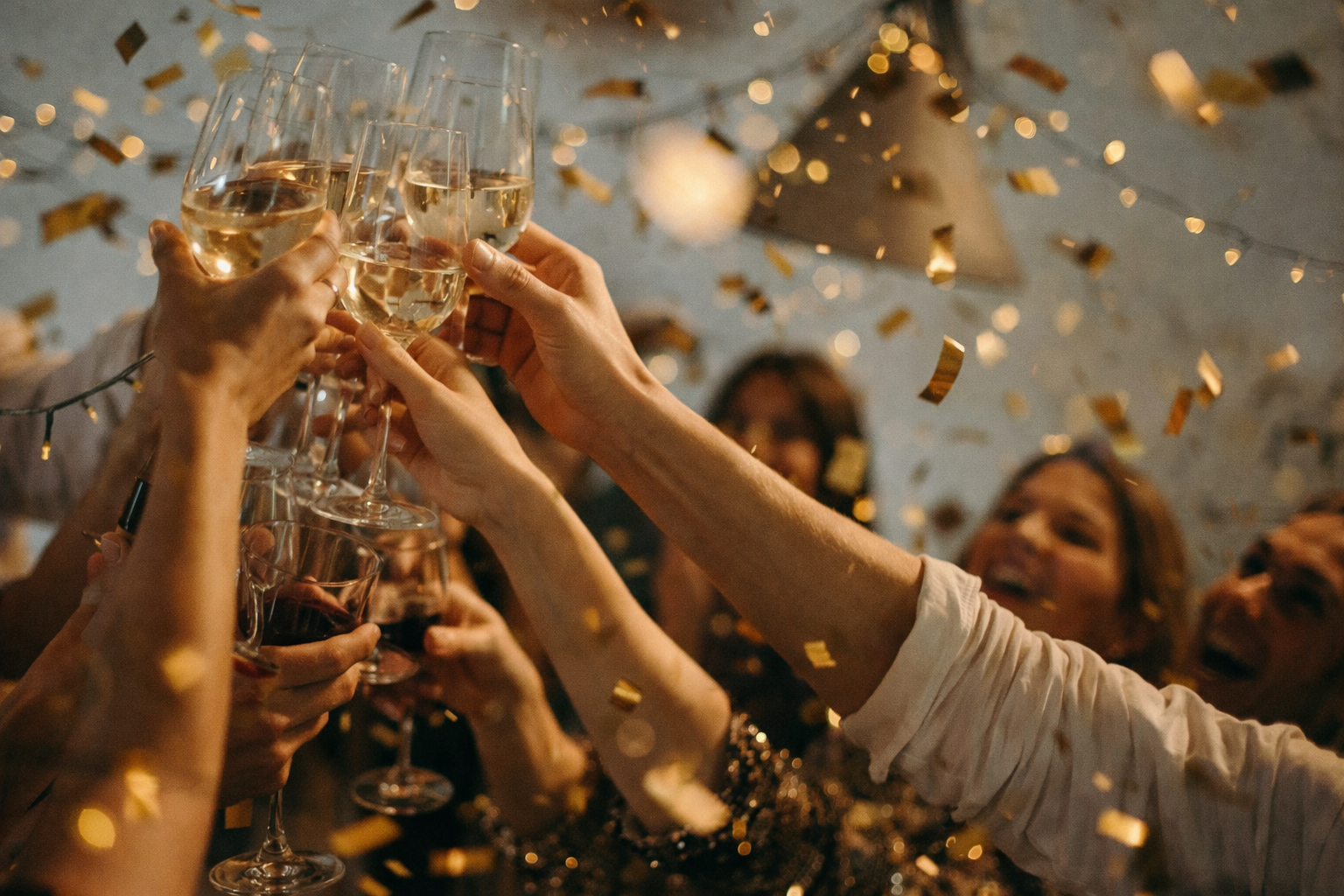 Groupe de collègues trinquant avec des verres de vin blanc