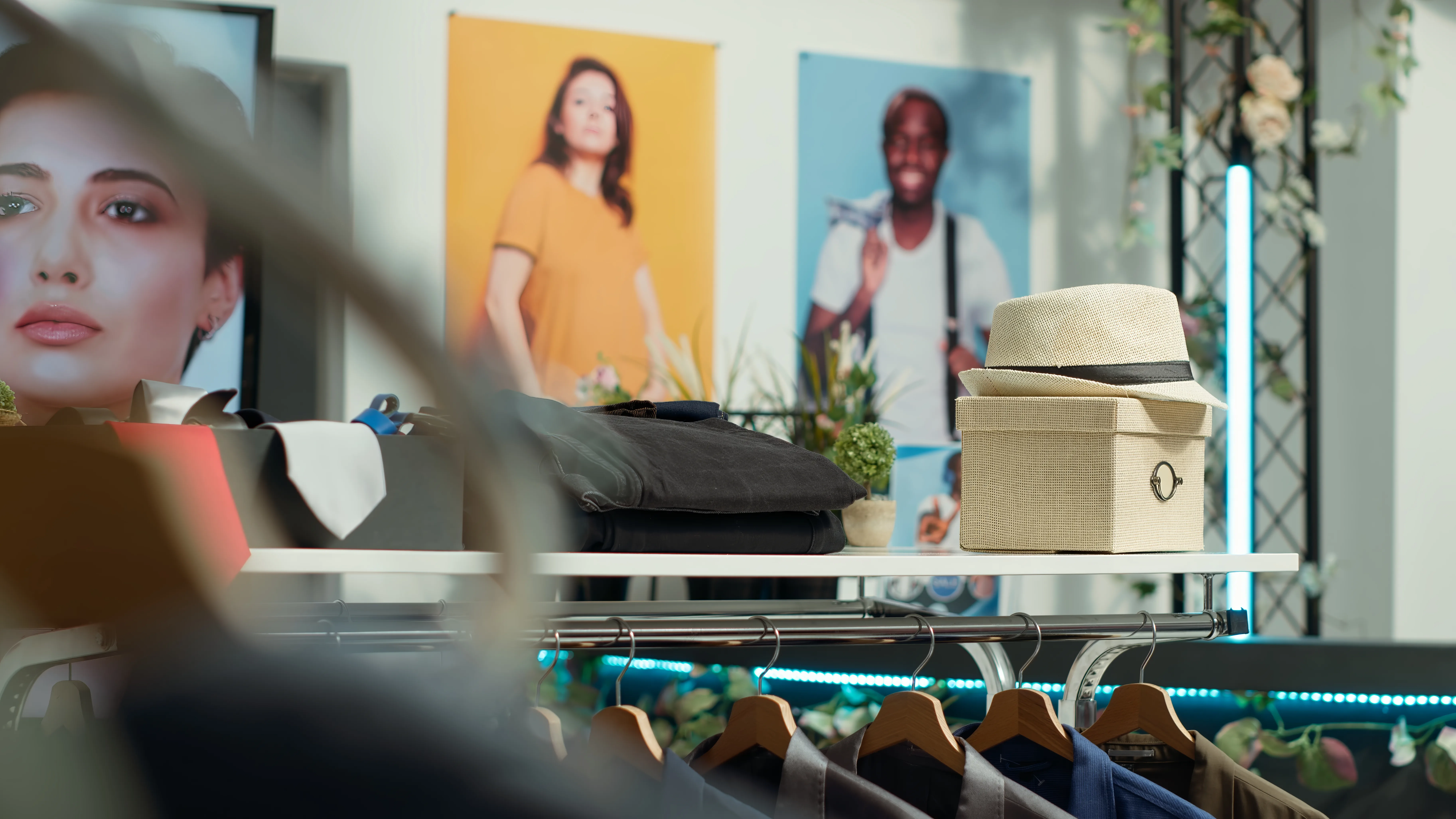 Allée d'un magasin avec produits en rayon et signalétique promotionnelle